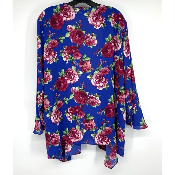 Pioneer Kimono Blue Floral Print Embroidered Open Front - Picture 8 of 10